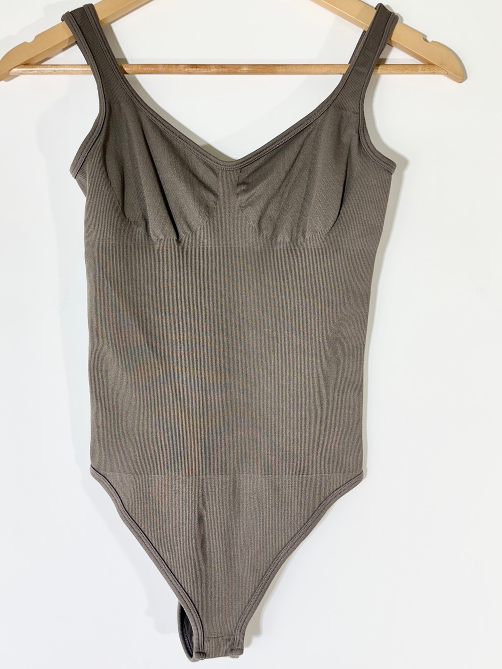 Seamless Ribbed Shapewear Tank Bodysuit Taupe Brown Tank Top Small